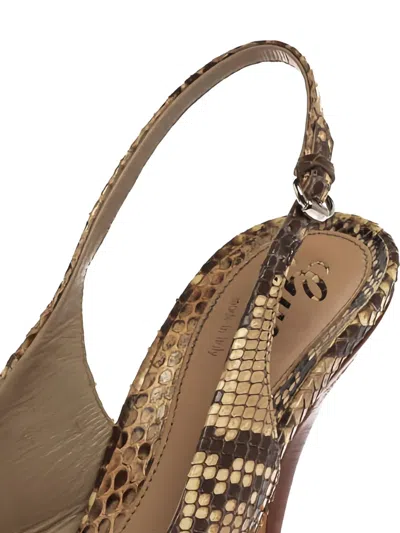 Pre-owned Gucci 140mm Snakeskin Leather Slingback Sandals In Neutral