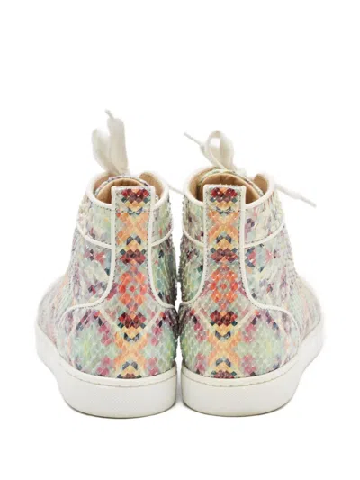 Pre-owned Christian Louboutin Louis Snakeskin-pattern High-top Sneakers In White