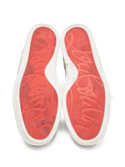 Pre-owned Christian Louboutin Louis Snakeskin-pattern High-top Sneakers In White