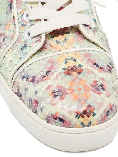 Pre-owned Christian Louboutin Louis Snakeskin-pattern High-top Sneakers In White