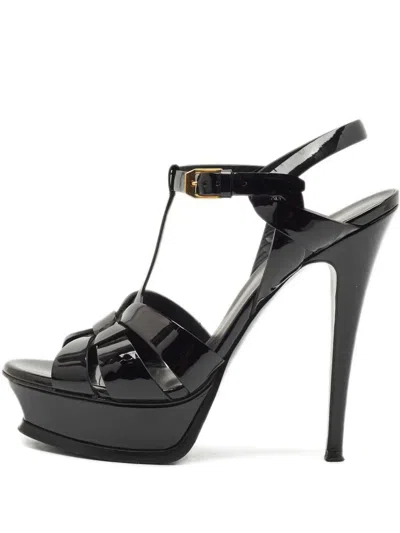 Pre-owned Saint Laurent 135mm Tribute Platform Sandals In Black