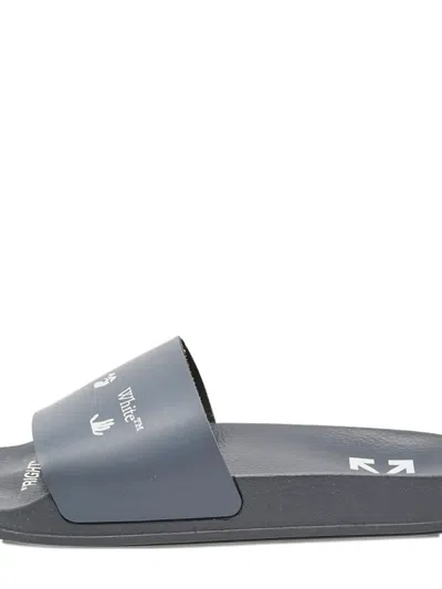 Pre-owned Off-white Logo-print Leather Slides In Blue