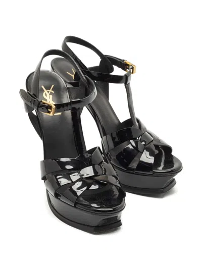Pre-owned Saint Laurent 135mm Tribute Platform Sandals In Black
