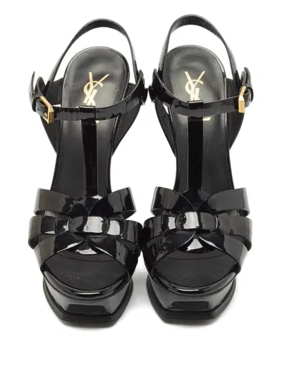 Pre-owned Saint Laurent 135mm Tribute Platform Sandals In Black