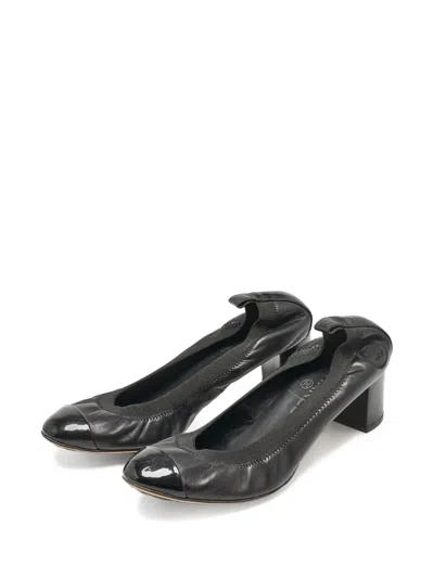 Pre-owned Chanel 60mm Leather Cap-toe Pumps In Black