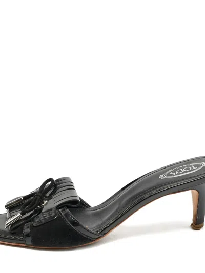 Pre-owned Tod's Vintage 60mm Fringe-detail Sandals In Black