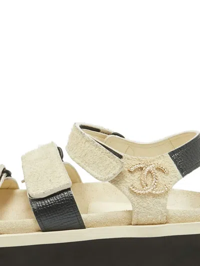 Pre-owned Chanel 2024 Suede Leather Platform Sandals In Neutral