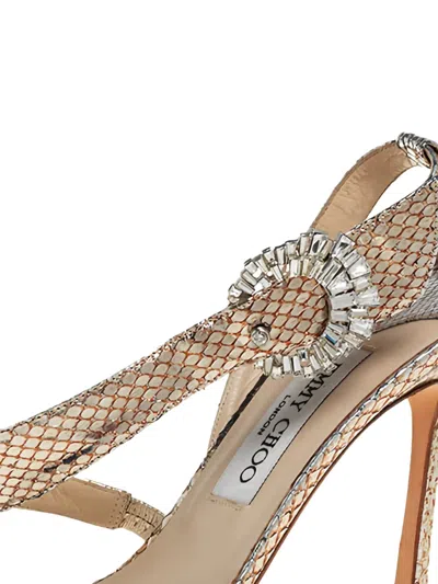 Pre-owned Jimmy Choo 150mm Crystal-embellished Sandals In Gold
