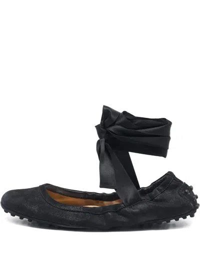 Pre-owned Tod's Vintage Ribbon-fastening Ballet Flats In Black