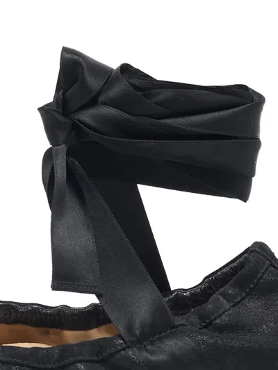 Pre-owned Tod's Vintage Ribbon-fastening Ballet Flats In Black