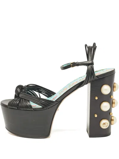 Pre-owned Gucci 130mm Knot Platform Sandals In Black