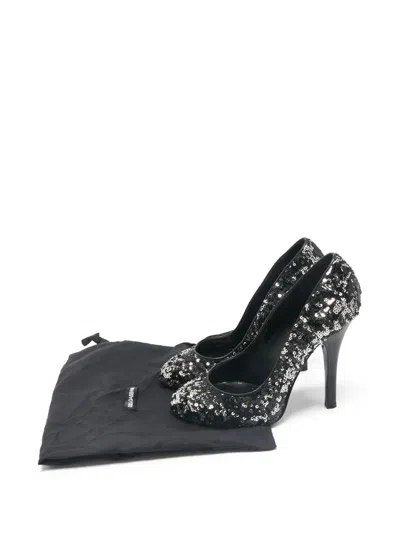 Pre-owned Dolce & Gabbana 125mm Sequins-embelished Round-toe Heeled Pumps In Black
