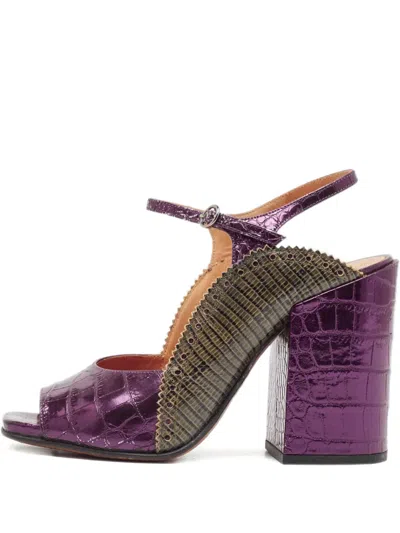 Pre-owned Dries Van Noten 2024 100mm Crocodile-embossed Sandals In Purple
