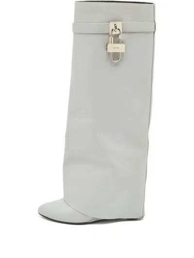 Pre-owned Givenchy Shark Lock Leather Boots In Gray