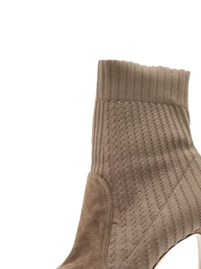 Pre-owned Gianvito Rossi 110mm Knitted-ankle Suede Boots In Brown