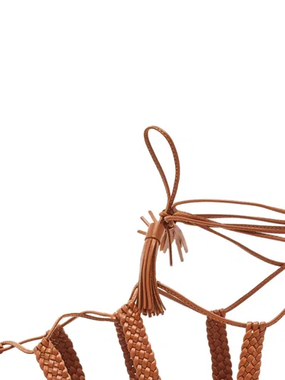 Pre-owned Aquazzura Stromboli Braided-leather Tassel Flat Sandals In Brown