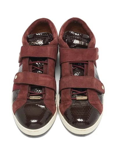 Pre-owned Jimmy Choo Suede Patent-leather Sneakers In Red