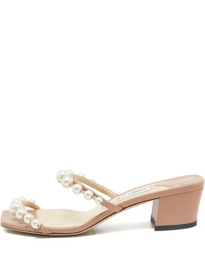 Pre-owned Jimmy Choo 45mm Pearl-embellishmed Sandals In Neutral