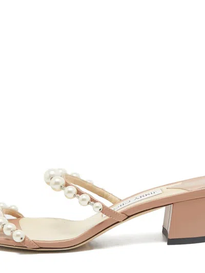 Pre-owned Jimmy Choo 45mm Pearl-embellishmed Sandals In Neutral