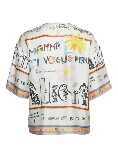 Pre-owned Dolce & Gabbana Silk Print Blouse In White