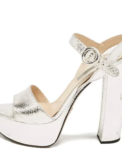 Pre-owned Prada 120mm Leather Heeled Sandals In Silver