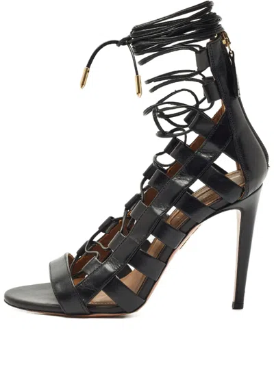 Pre-owned Aquazzura Strappy Leather Sandals In Black