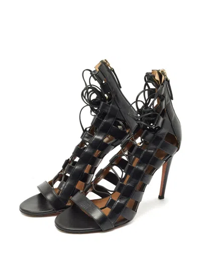 Pre-owned Aquazzura Strappy Leather Sandals In Black