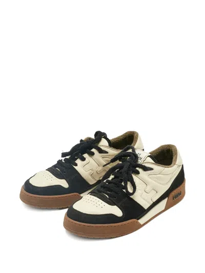 Pre-owned Fendi Lace-up Suede Tound-toe Sneakers In Neutral