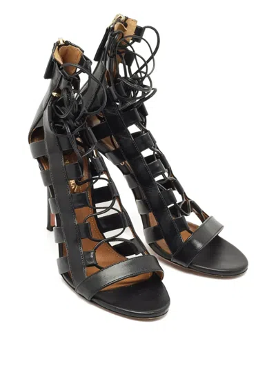 Pre-owned Aquazzura Strappy Leather Sandals In Black