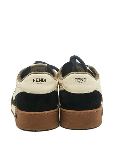 Pre-owned Fendi Lace-up Suede Tound-toe Sneakers In Neutral