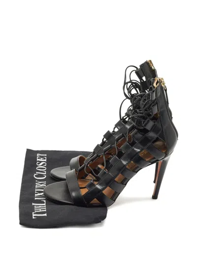 Pre-owned Aquazzura Strappy Leather Sandals In Black