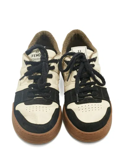 Pre-owned Fendi Lace-up Suede Tound-toe Sneakers In Neutral