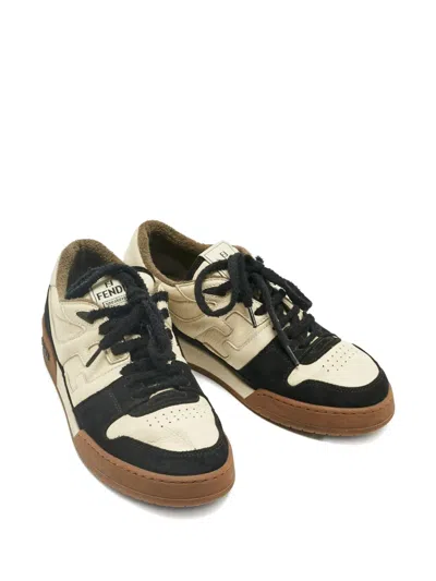 Pre-owned Fendi Lace-up Suede Tound-toe Sneakers In Neutral