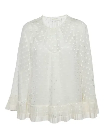 Pre-owned Zimmermann Dotted Pleated Top In White