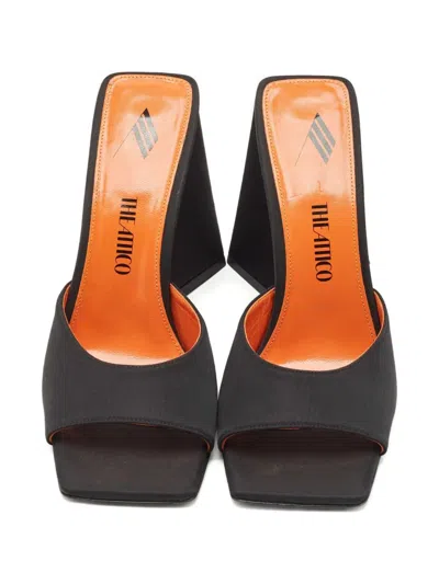 Pre-owned Attico Devon Satin Block-heel Sandals In Black