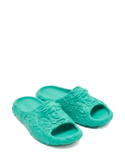 Pre-owned Versace Medusa Slides In Green
