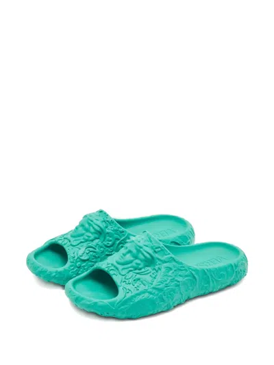 Pre-owned Versace Medusa Slides In Green