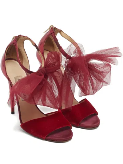 Pre-owned Jimmy Choo Round-toe Velvet Sandals In Red