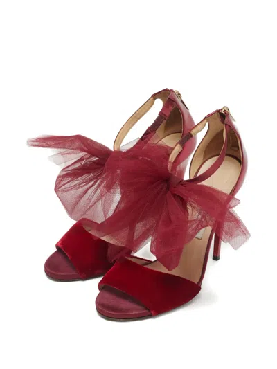 Pre-owned Jimmy Choo Round-toe Velvet Sandals In Red