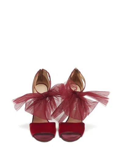 Pre-owned Jimmy Choo Round-toe Velvet Sandals In Red