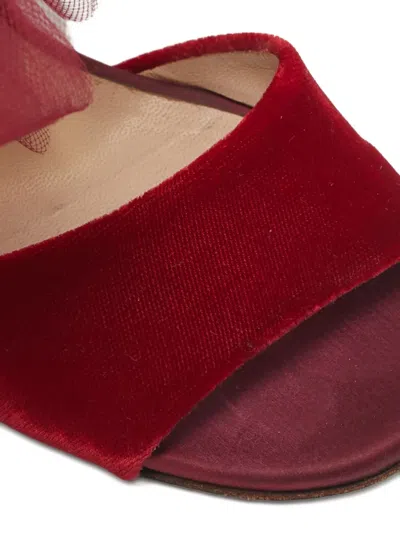 Pre-owned Jimmy Choo Round-toe Velvet Sandals In Red