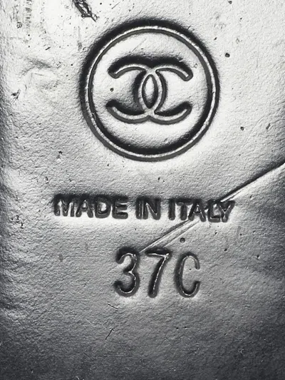 Pre-owned Chanel Tweed Logo T-strap Sandals In Blue