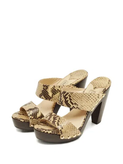 Pre-owned Jimmy Choo Snakeskin Embossed Platform Sandals In Neutral