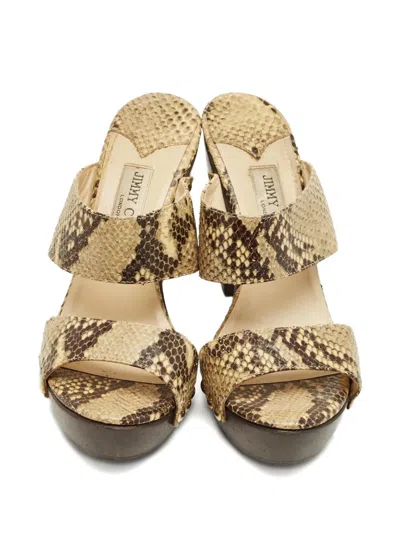 Pre-owned Jimmy Choo Snakeskin Embossed Platform Sandals In Neutral