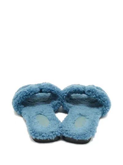 Pre-owned Hermes Shearling Slides In Blue