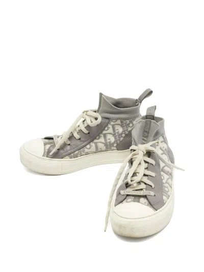 Pre-owned Dior Oblique Leather High-top Sneakers In Gray
