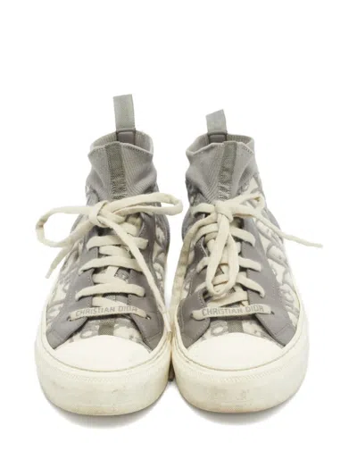 Pre-owned Dior Oblique Leather High-top Sneakers In Gray