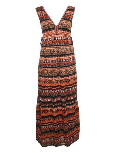 Pre-owned Missoni Knit Striped Maxi Dress In Orange