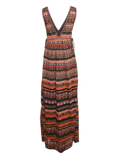 Pre-owned Missoni Knit Striped Maxi Dress In Orange