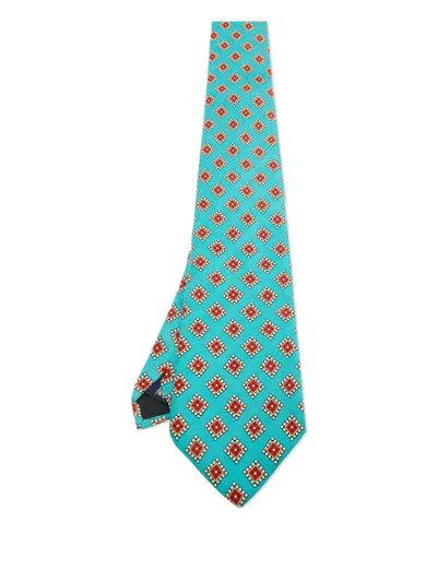 Pre-owned Burberry Silk Print Tie In Blue